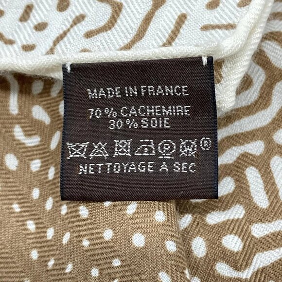 HERMES Carrejean/Shawl Carre 140 - Brown Cream Cashmere Silk Scarf - Picture 5 of 6
